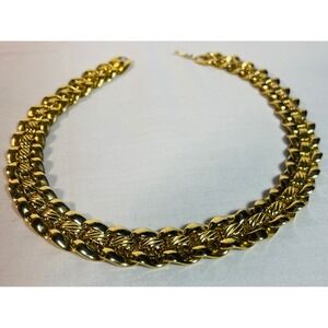 Vintage Napier Gold Tone Chunky Textured Double Link Collar Necklace 19" 1980s